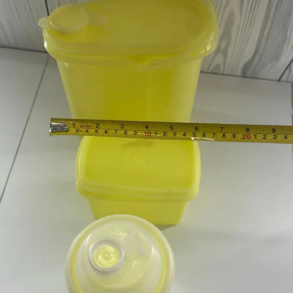 VTG Yellow Tupperware Lot of 3 - 2 Beverage & Storage w/ Lids 1243, 587, 844